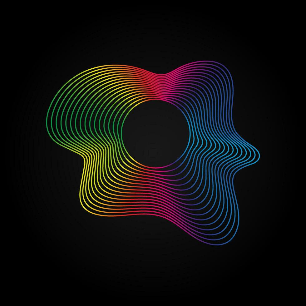 Stimme Musik- Wellen Ausgleich, abstrakt wellig Regenbogen Radio Welle Symbol auf dunkel. Vektor Klang Symbol
