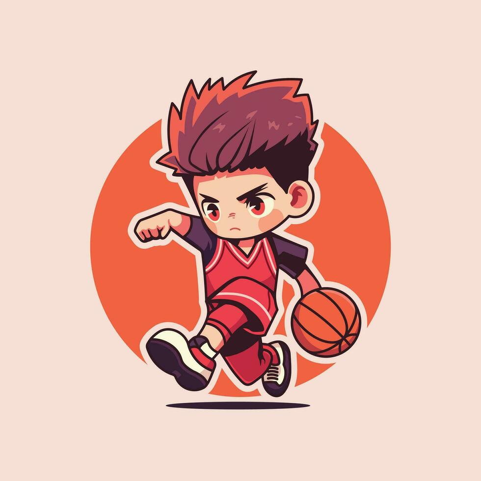 süß Junge spielen Basketball Karikatur Vektor Illustration