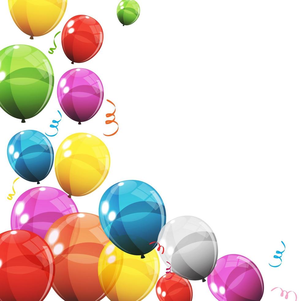 Gruppe von farbigen glänzenden Heliumballons isoliert auf weißem Hintergrund. Luftballons für Geburtstag, Jubiläum, Partydekorationen. Vektor-Illustration vektor