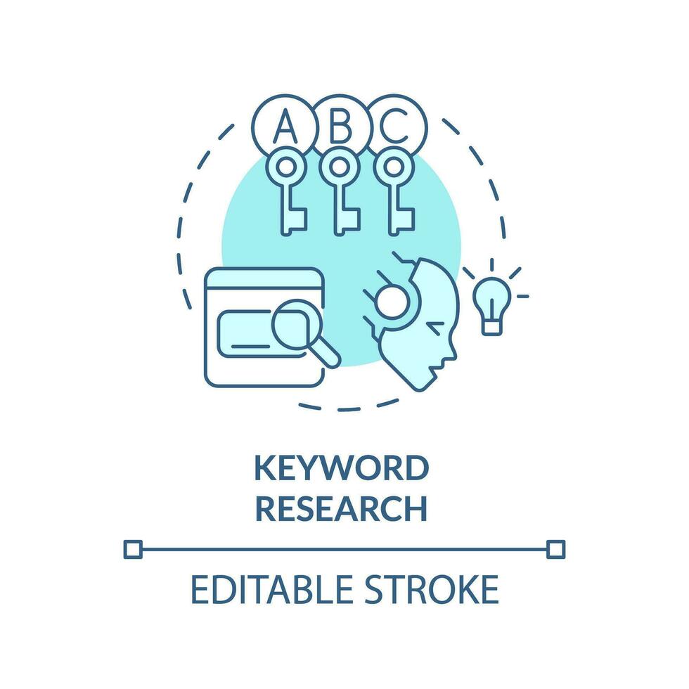 editierbar Stichwort Forschung Symbol Konzept, isoliert Vektor, ai zum SEO Blau dünn Linie Illustration. vektor