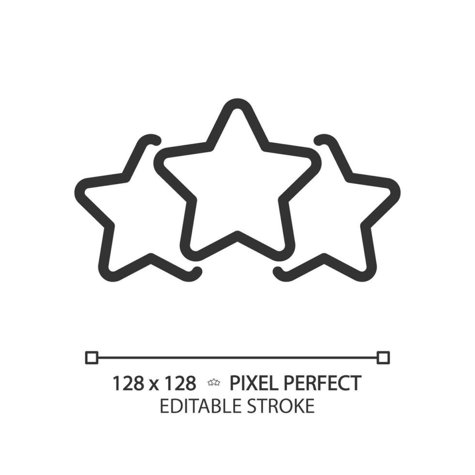 drei Sterne Pixel perfekt linear Symbol. Produkt und Bedienung Bewertung. positiv Rangfolge. Kunde Meinung Leistung. dünn Linie Illustration. Kontur Symbol. Vektor Gliederung Zeichnung. editierbar Schlaganfall