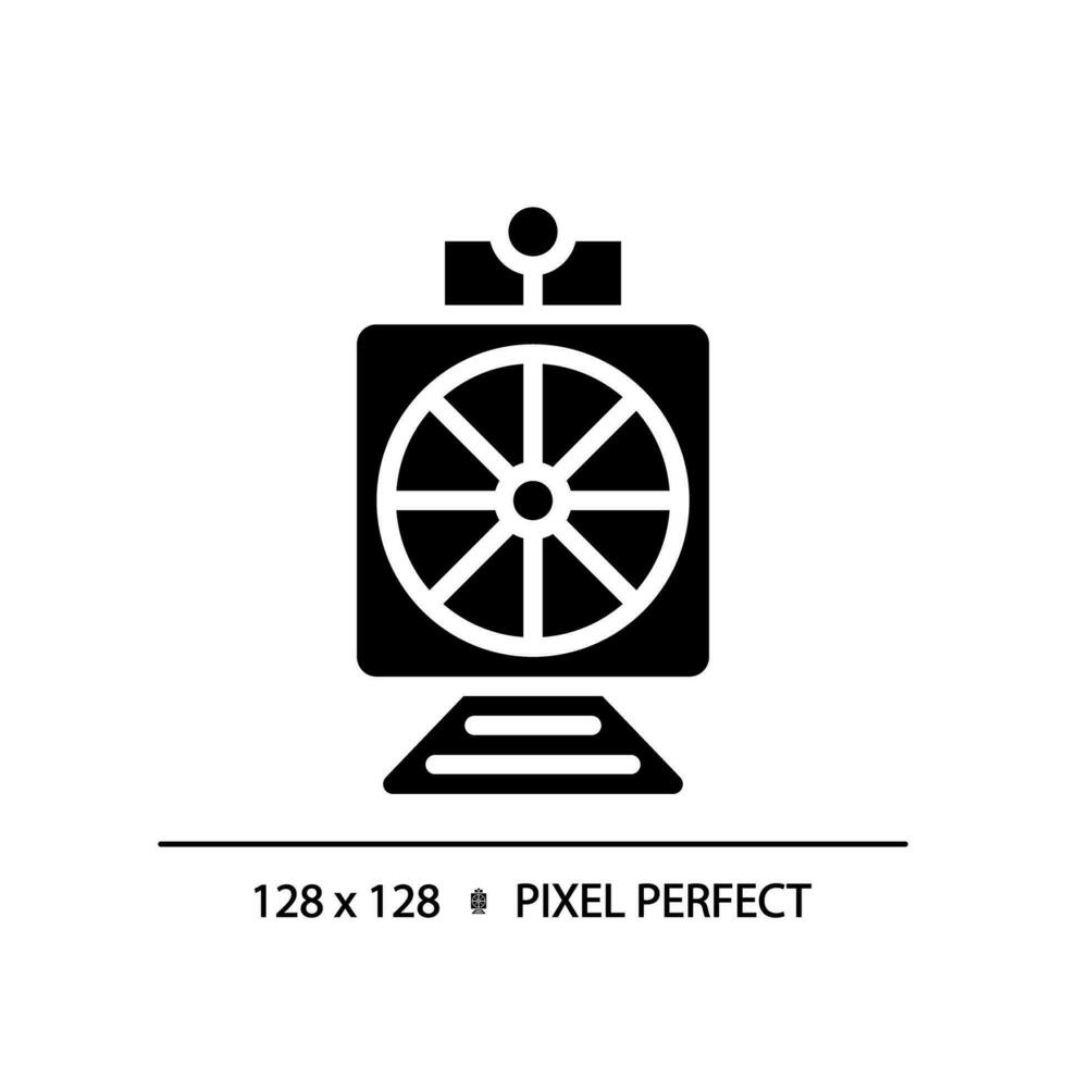 rotierend Schnee Pflug Pixel perfekt schwarz Glyphe Symbol. Dampf Zug. Eisenbahn Wartung. Straße Reinigung. schwer Maschine. Silhouette Symbol auf Weiß Raum. solide Piktogramm. Vektor isoliert Illustration