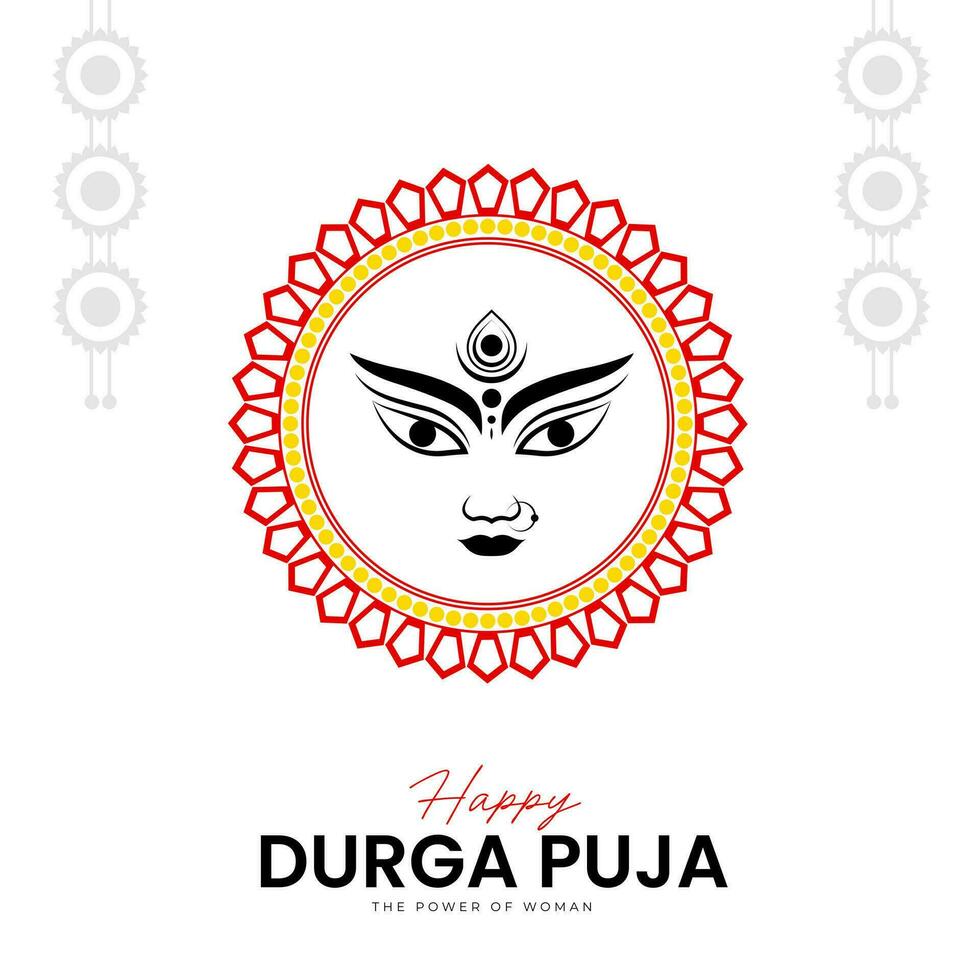 Göttin maa Durga Gesicht im glücklich Durga Puja, Dussehra, und navratri Feier Konzept zum Netz Banner, Poster, Sozial Medien Post, und Flyer Werbung vektor