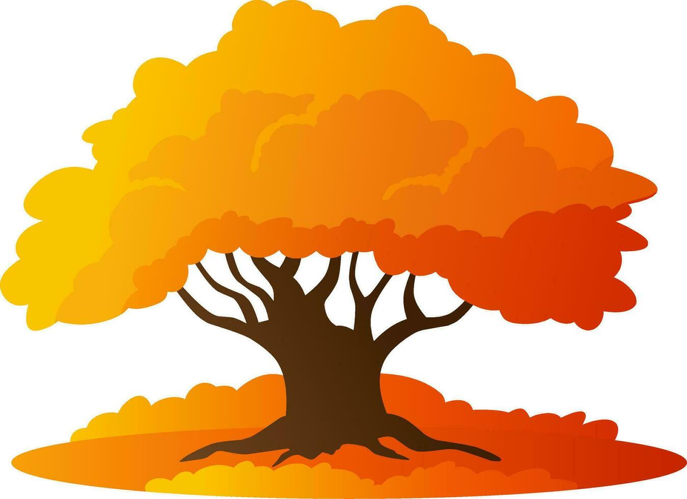 Herbst Eiche Baum Vektor Illustration. fallen Jahreszeit Eiche Baum Design mit Busch und Gras. Herbst Grafik Ressource zum Symbol, Zeichen, Symbol oder Dekoration. fallen Jahreszeit Baum zum Wald, Pflanze oder Umgebung