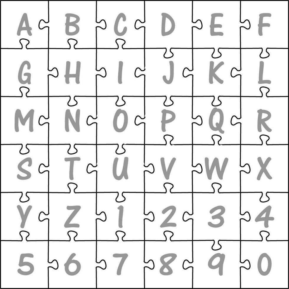 CNC. Laser- Schneiden Alphabet und Zahlen Puzzle. Nein Kleber. Vektor Illustration.