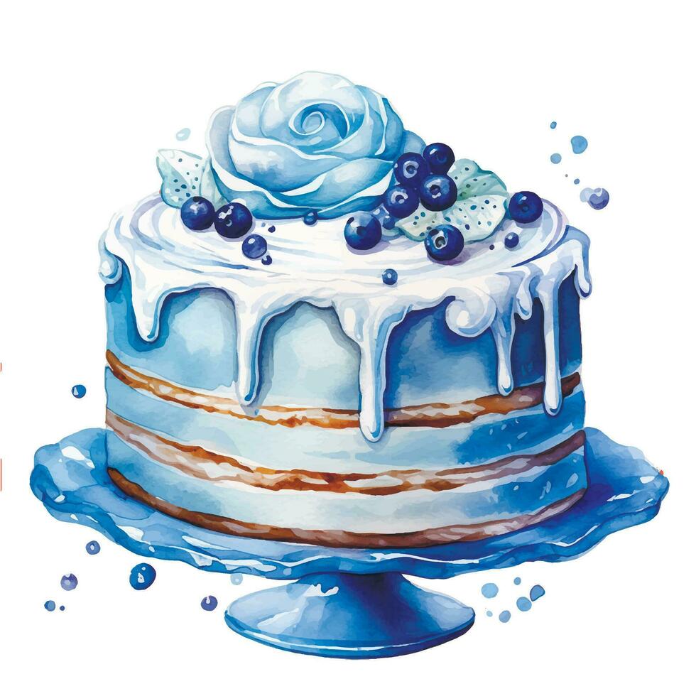 söt vattenfärg illustration, födelsedag kaka i blå Färg. tema Semester, födelsedag, nyfödd. dess en pojke vektor