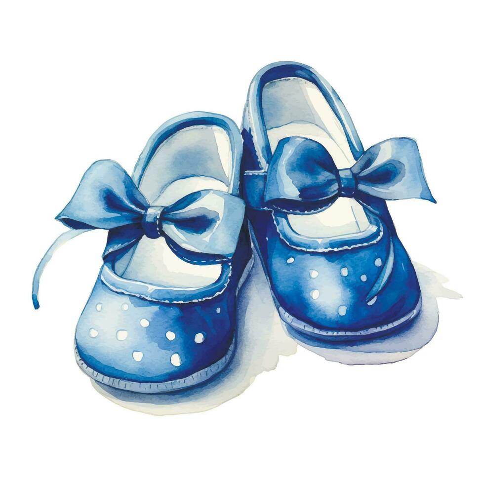 vattenfärg teckning, söt bebis skor i blå. nyfödd pojke. dess en pojke vektor