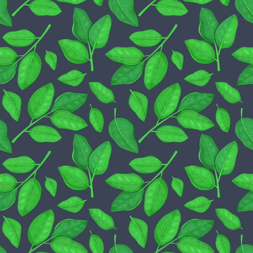 sömlös mönster med grön löv på en mörk bakgrund. vektor