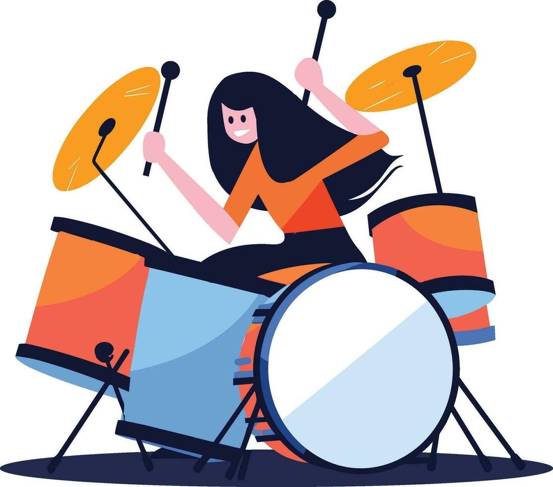 Hand gezeichnet Musiker spielen Schlagzeug im eben Stil vektor