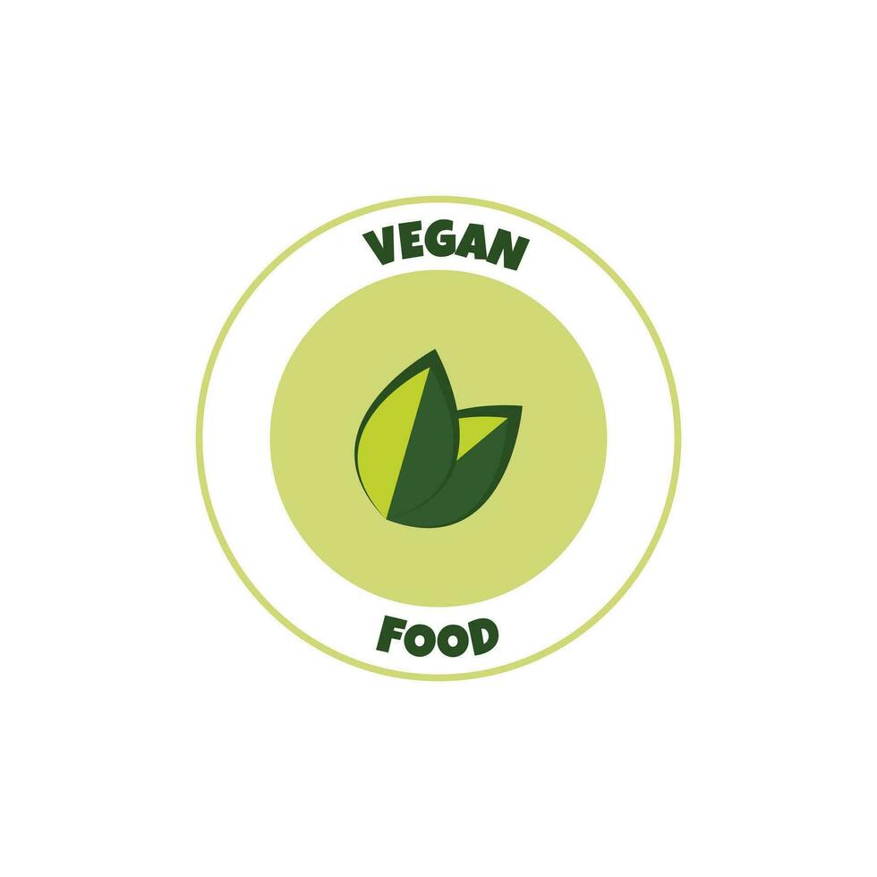 vegan Essen Aufkleber, Etikett, Abzeichen und Logo. Ökologie Symbol. Logo Vorlage mit Blätter zum vegan Essen oder vegan Produkt. Vektor Illustration isoliert auf Weiß Hintergrund