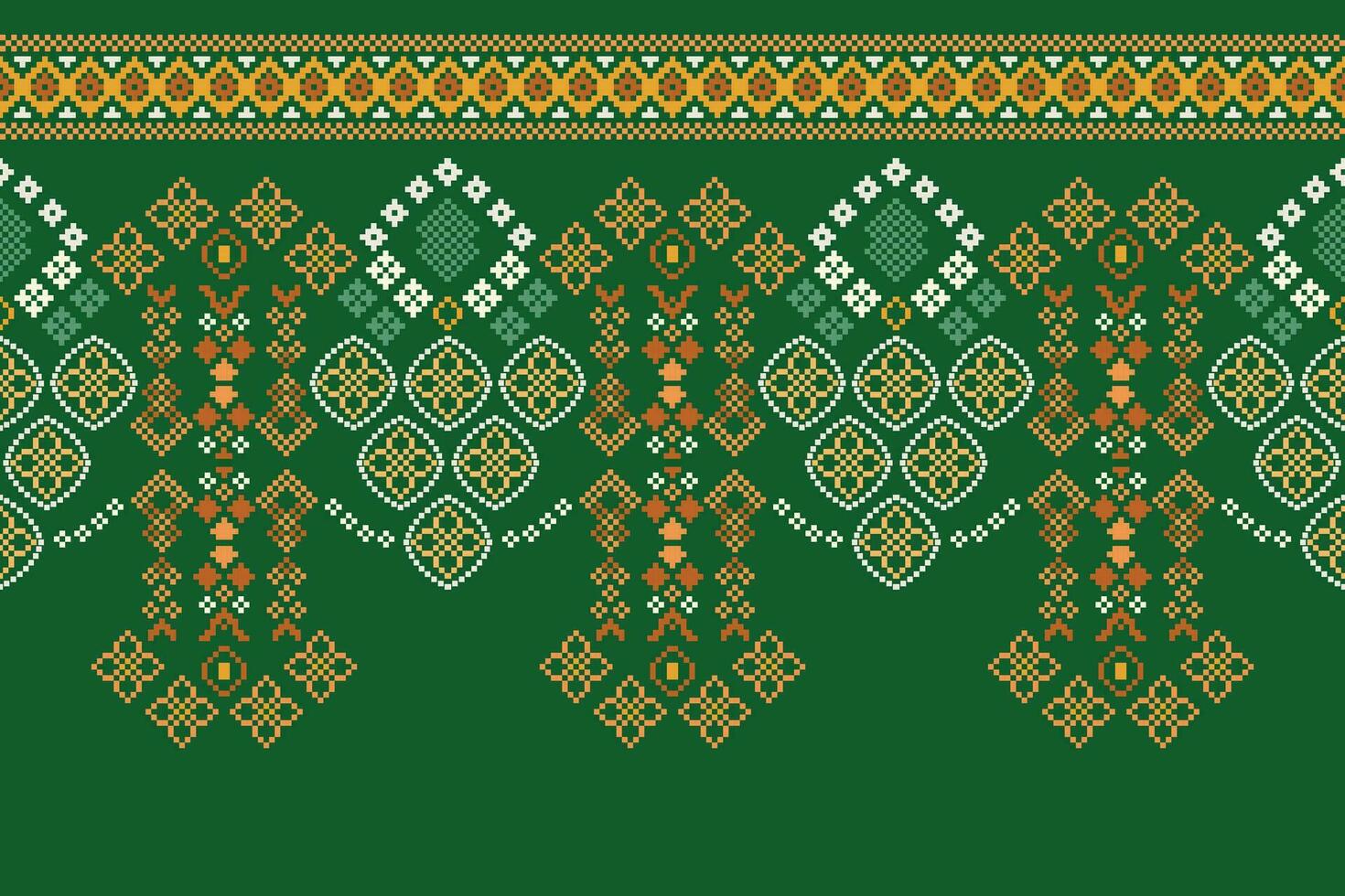 ethnisch geometrisch Stoff Muster Kreuz Stich.ikat Stickerei ethnisch orientalisch Pixel Muster Grün Hintergrund. abstrakt, vektor, illustration. Textur, Kleidung, Rahmen, Dekoration, Motive, Seide Hintergrund. vektor