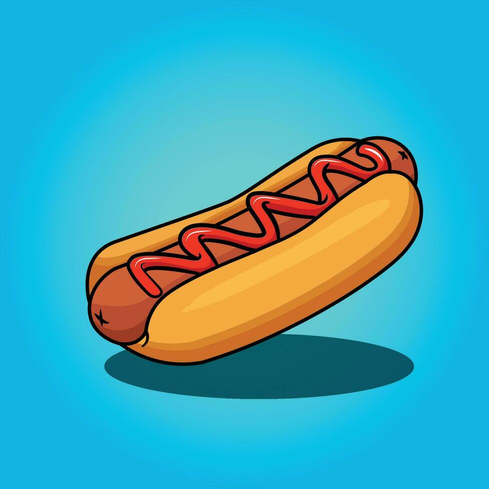 Hotdog Vektor Illustration mit Hintergrund, Farbe und Gliederung Schichten