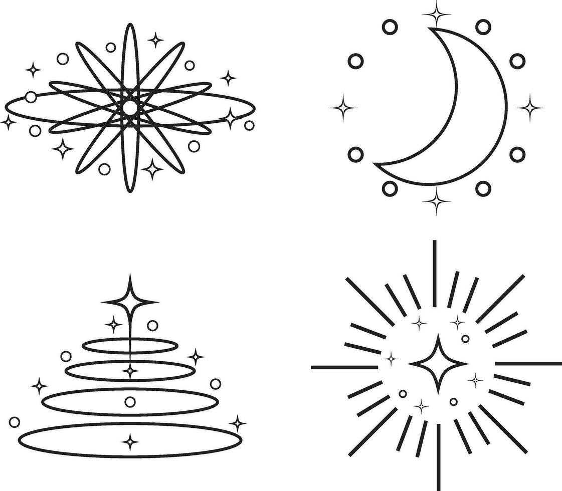 modern kosmisch Jahrgang minimalistisch Vektor Illustration einstellen