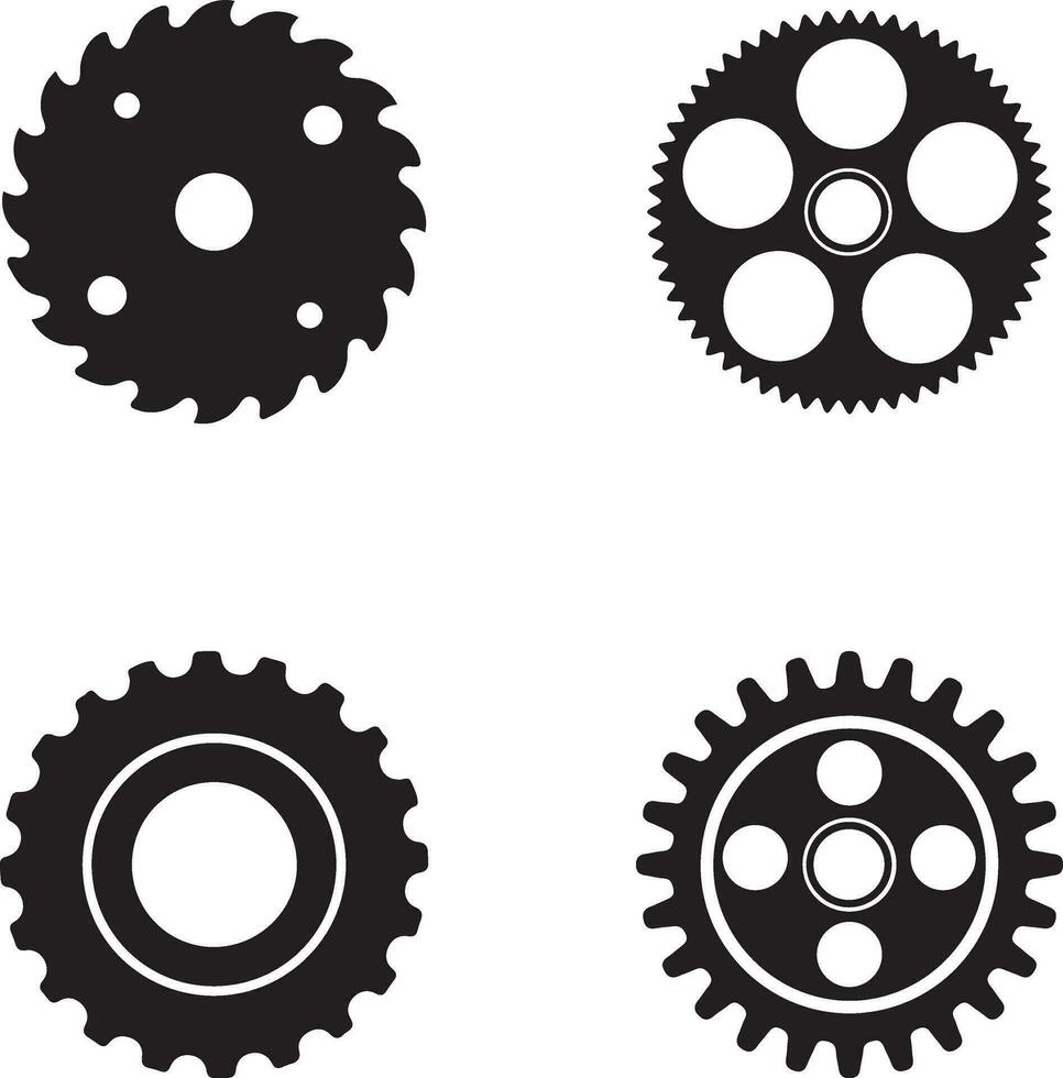 Ausrüstung Rad Maschine gestalten Satz. Vektor Illustration