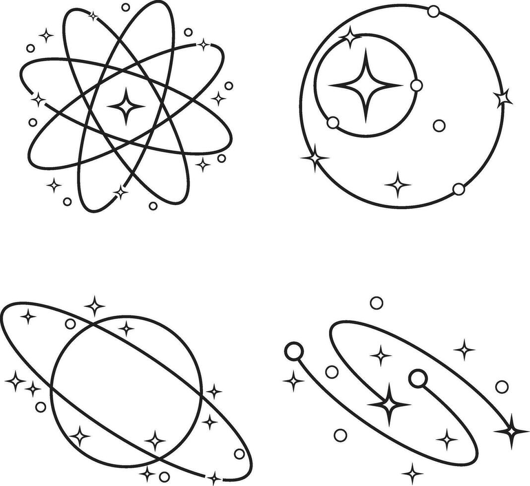 modern kosmisk årgång minimalistisk vektor illustration uppsättning