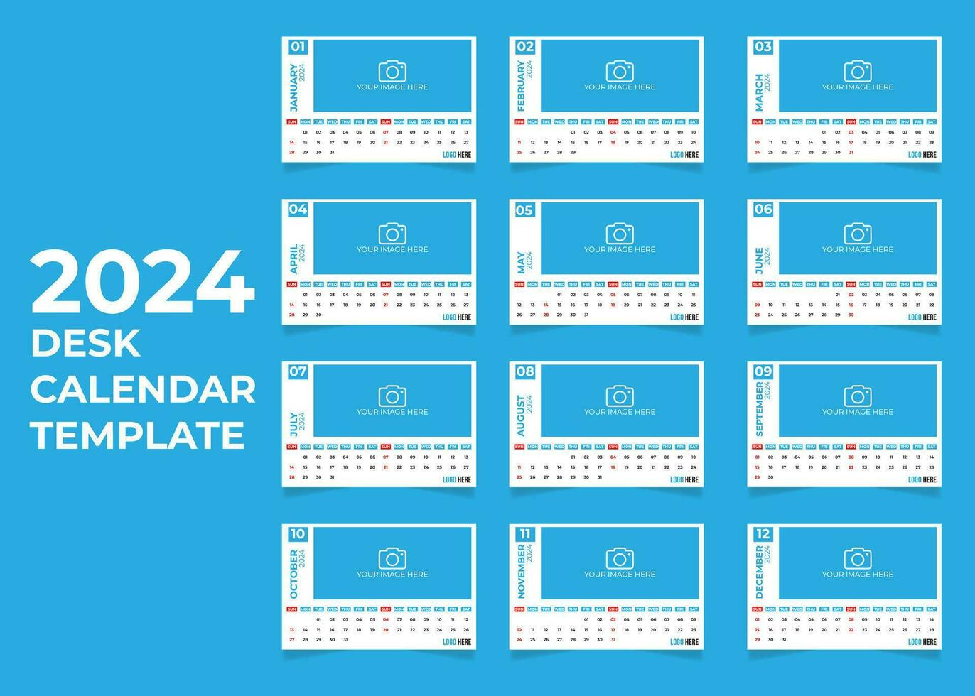 Schreibtisch Kalender Design Vektor Vorlage 2024