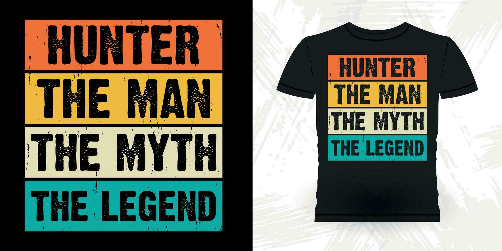 Jäger das Mann das Mythos das Legende komisch Jäger Liebhaber retro Jahrgang Hirsch Jagd T-Shirt Design vektor