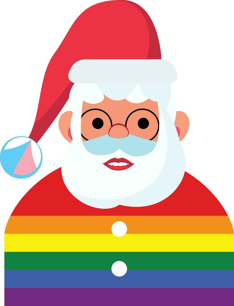 santa claus i HBTQ regnbåge färgad kostym platt stil vektor illustration, far jul, helgon nicholas i HBTQ stolthet regnbåge färgad kläder stock vektor bild