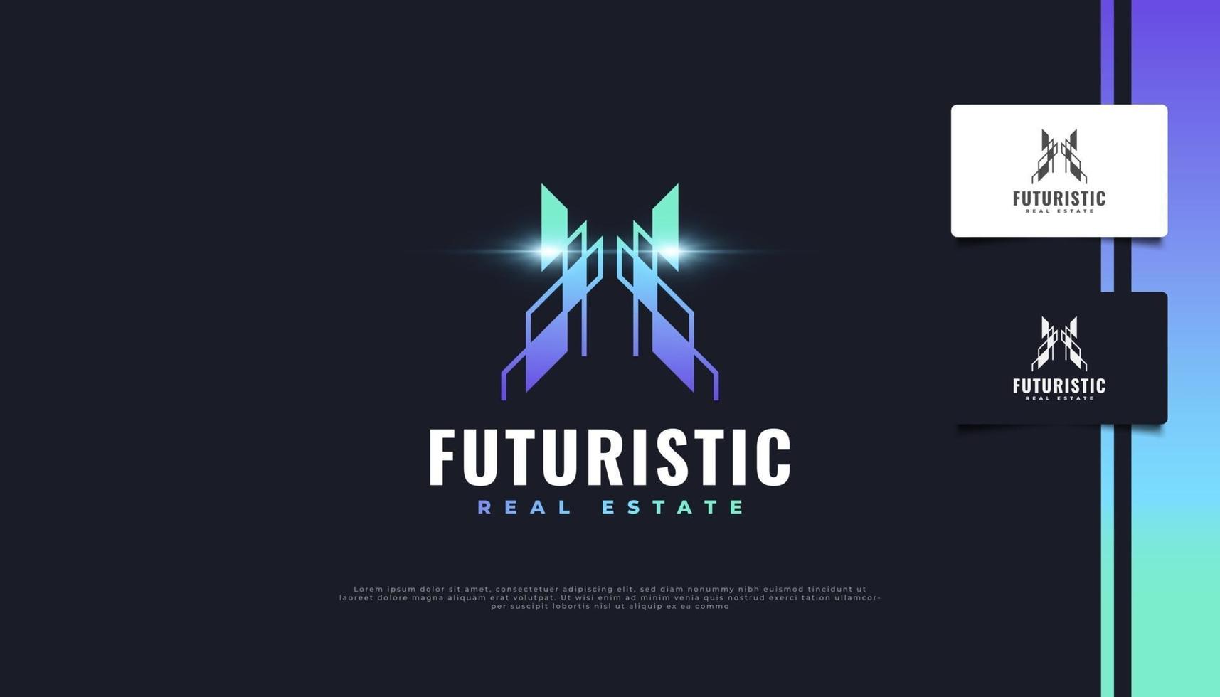 futuristisches Immobilien-Logo-Design in buntem Farbverlauf. Bau-, Architektur- oder Gebäudelogo-Designvorlage vektor