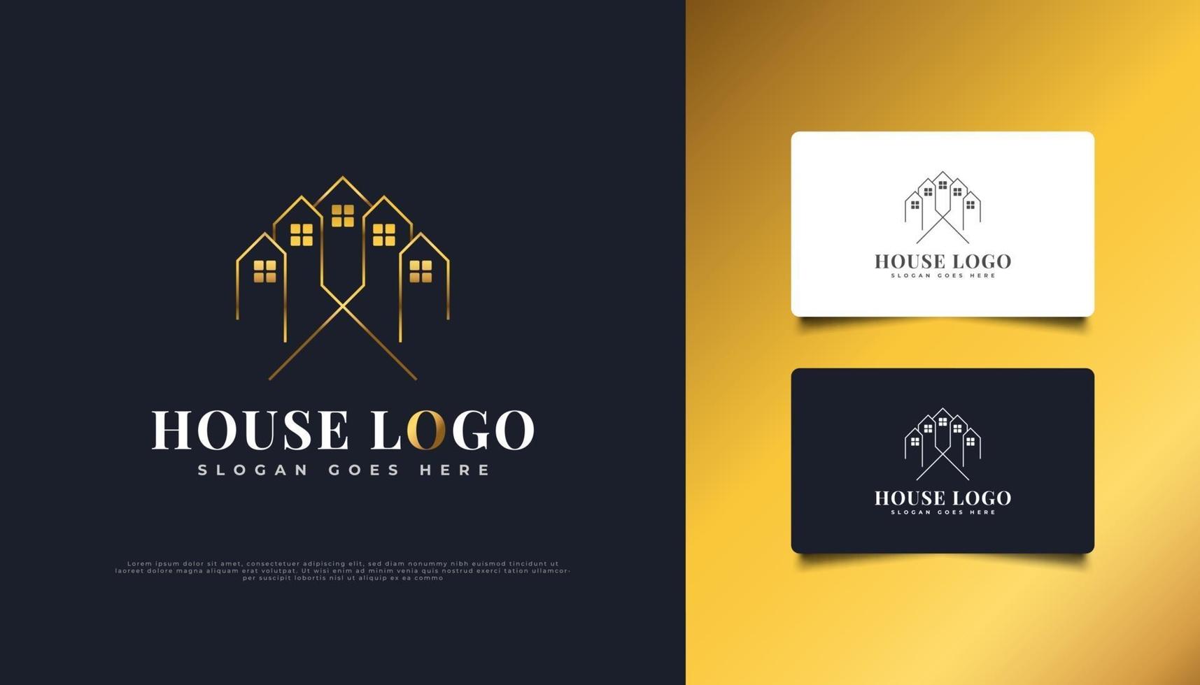 Luxus-Goldhaus-Logo-Design mit Linienstil, geeignet für das Logo der Immobilienbranche. Bau-, Architektur- oder Gebäudelogo-Designvorlage vektor