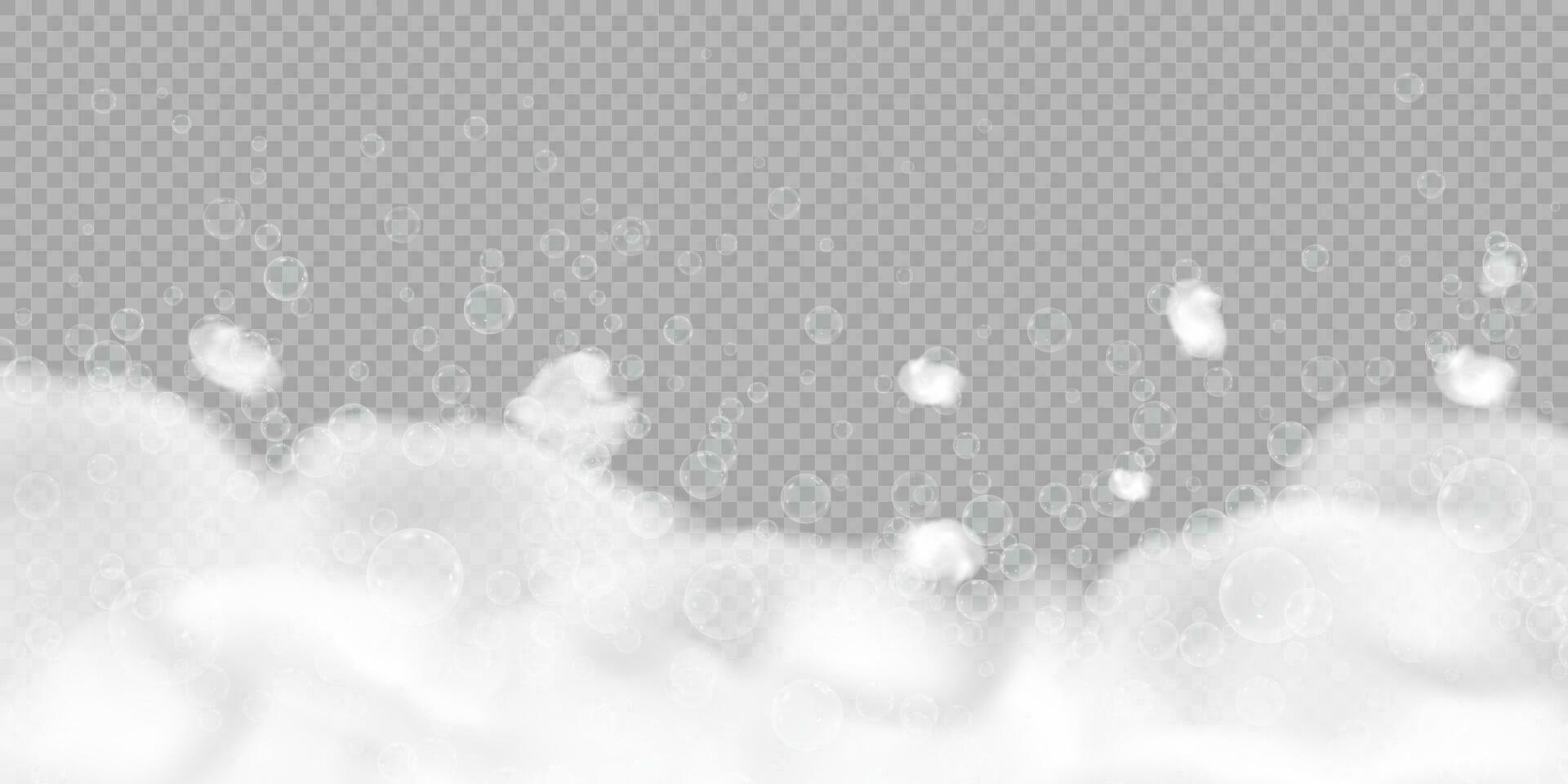 bad skum fyrkant ram med bubblor. realistisk tvål lödder textur. vektor illustration av schampo, gel eller mousse såplödder täcka över effekt