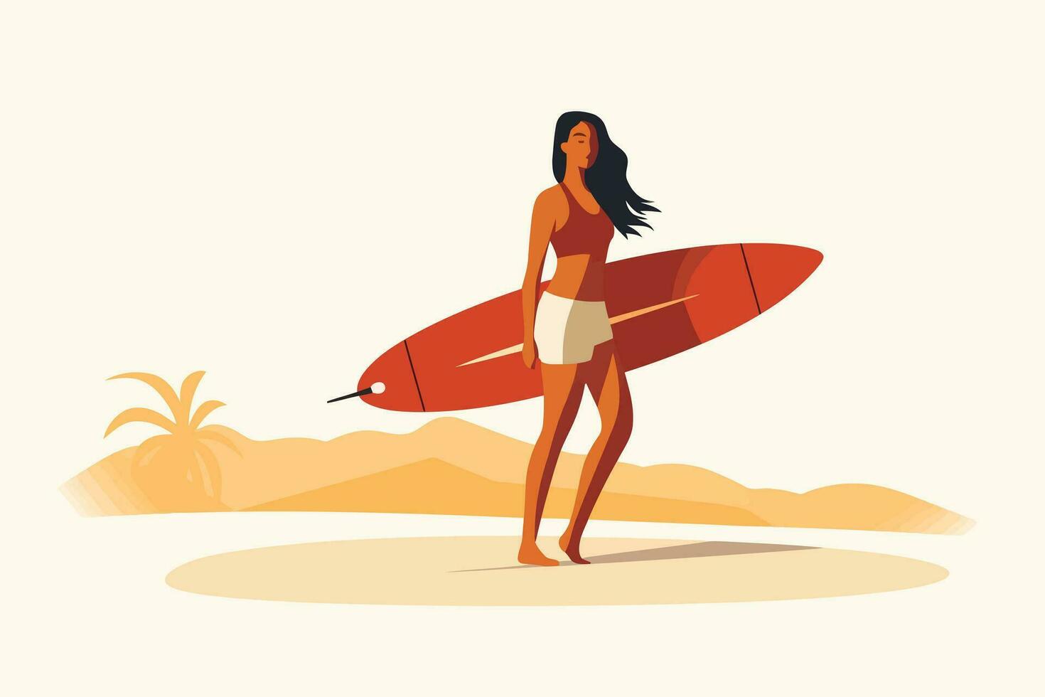 Frau mit Surfbrett Vektor eben minimalistisch isoliert Illustration