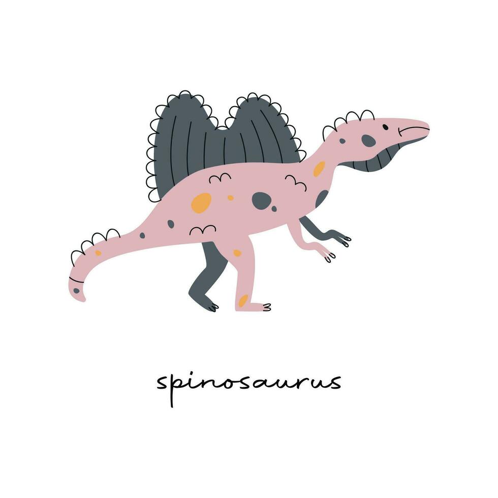 platt vektor platt hand dragen vektor illustration av spinosaurus dinosaurie