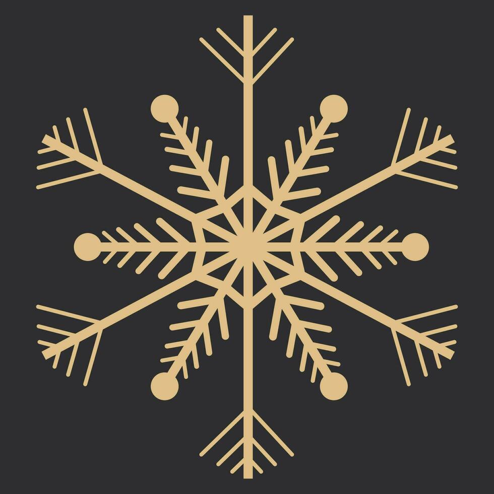 gyllene snöflinga kristall elegant linje jul dekoration på mörk bakgrund, vinter prydnad frysta element. vektor illustration