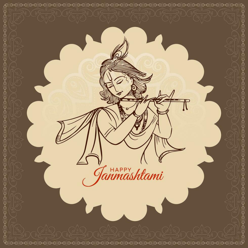 Lycklig Janmashtami festival firande hälsning kort design vektor