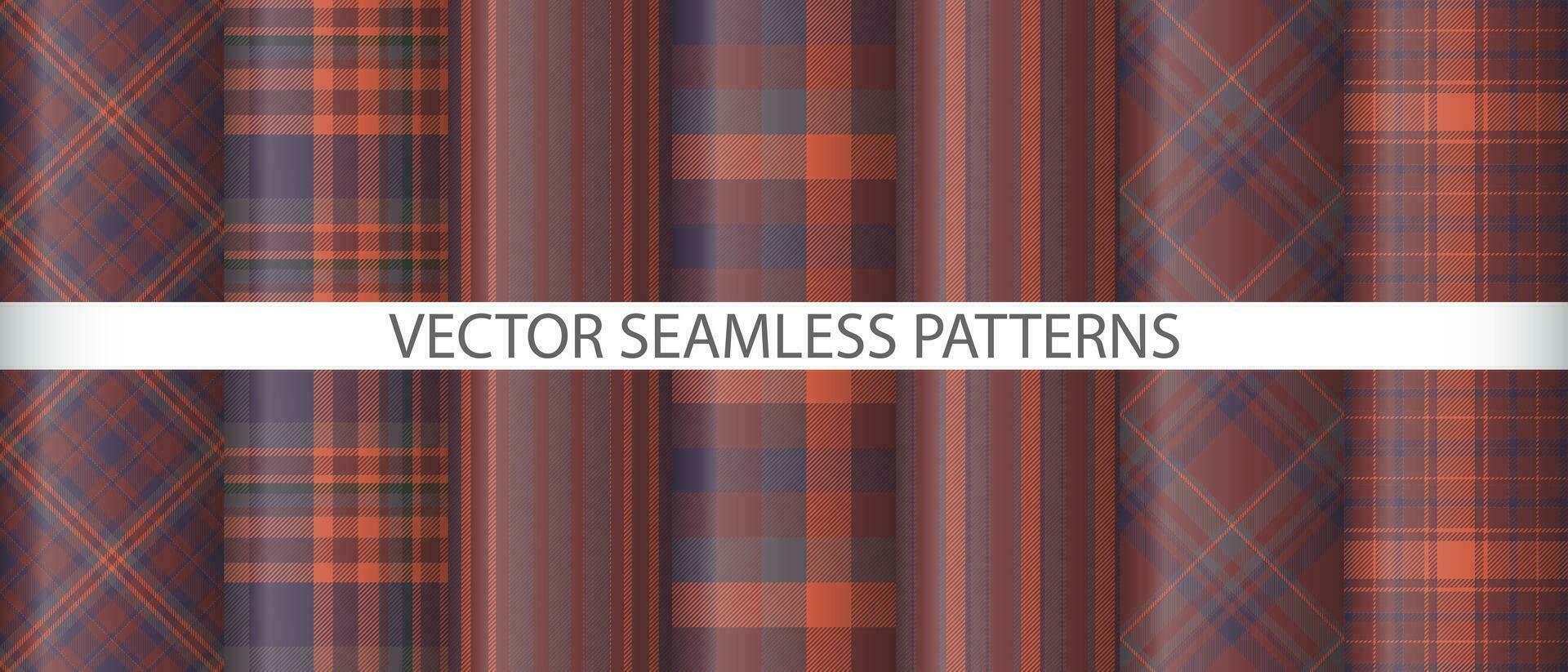 uppsättning sömlös textil- mönster. vektor kolla upp tartan. bakgrund textur tyg pläd.