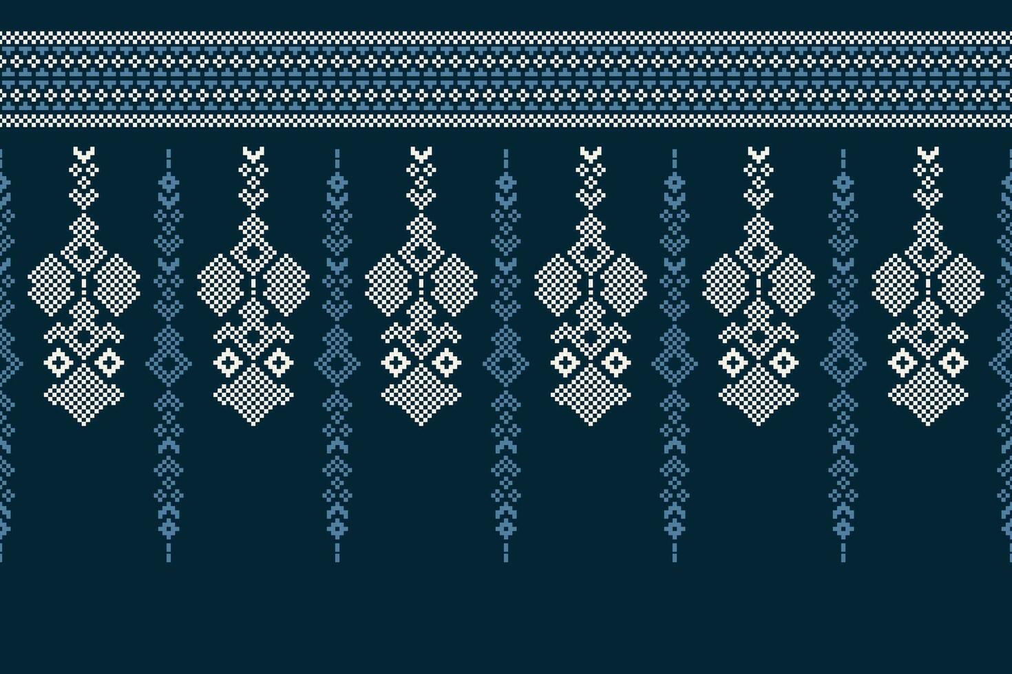 etnisk geometrisk tyg mönster korsa stitch.ikat broderi etnisk orientalisk pixel mönster blå bakgrund. abstrakt, vektor, illustration. textur, kläder, ram, dekoration, motiv, siden tapet. vektor