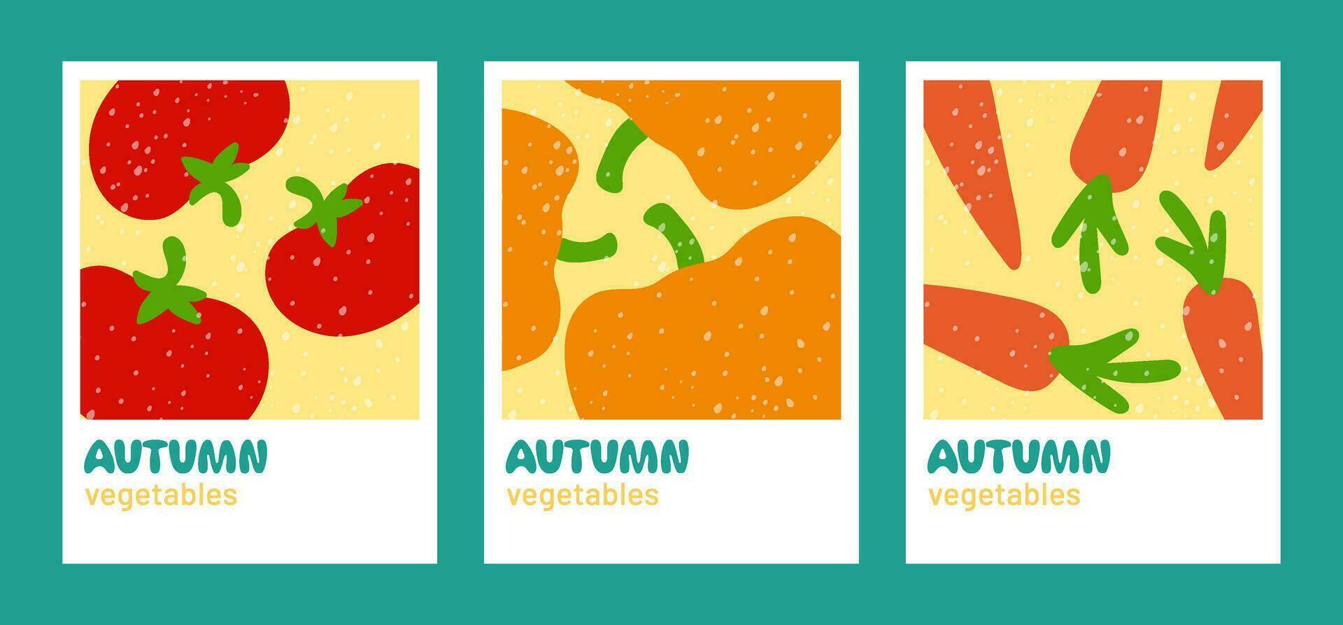 Sammlung von süß Herbst Postkarten. fallen Vorlagen von Flyer, Gruß Karten zum Ernte Festival. vektor