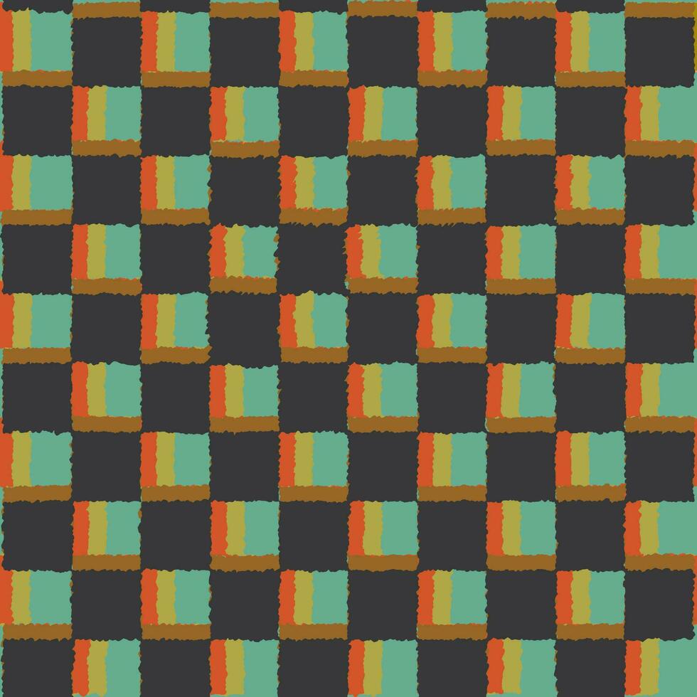 70s stil färgrik rutig mönster. darrande hand dragen kvadrater i grå, mynta och röd färger vektor
