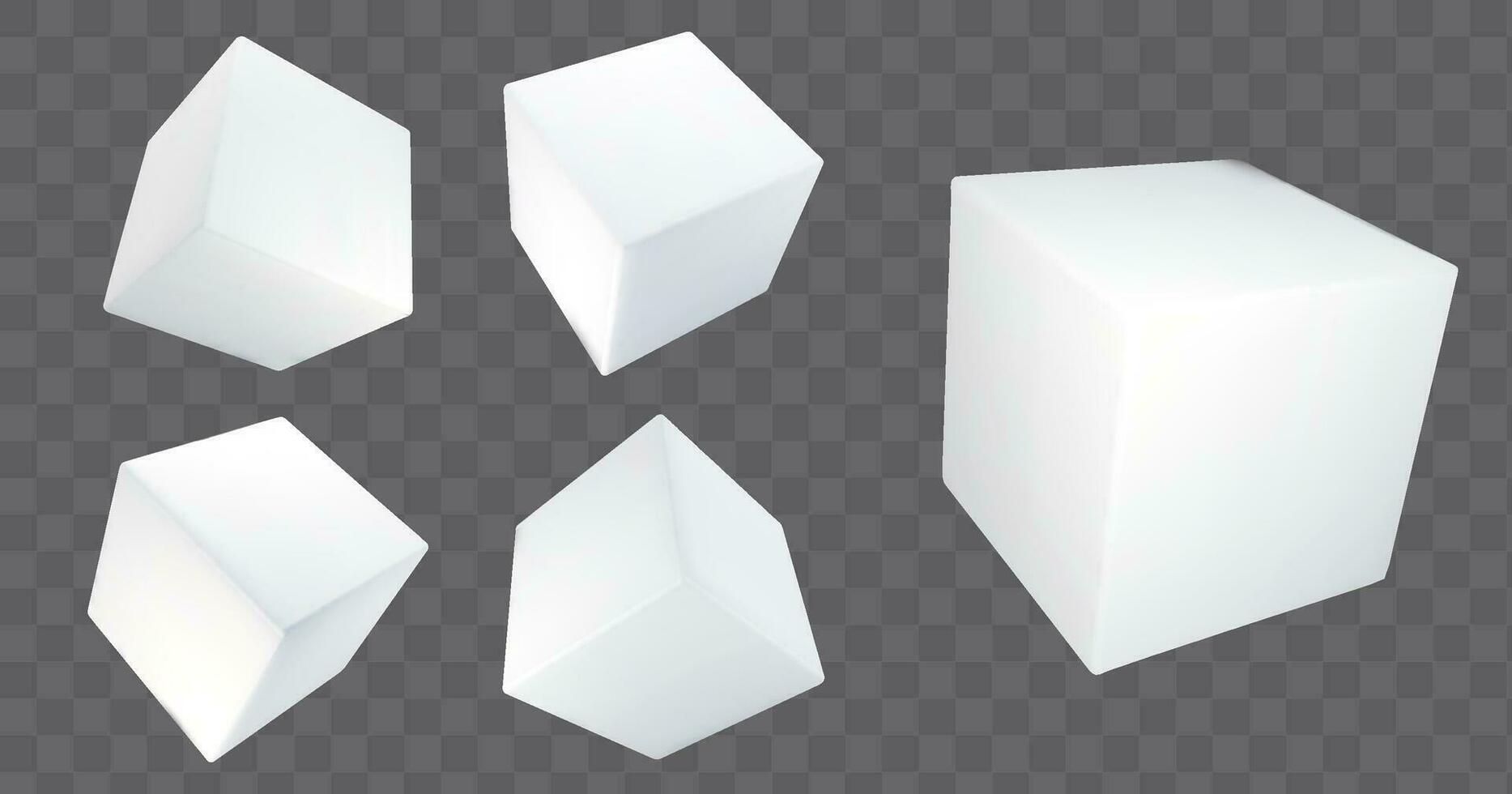 Weiß 3d Vektor Würfel Block Perspektive Sicht. isoliert Platz gestalten Symbol Attrappe, Lehrmodell, Simulation. leer realistisch Papier Paket Vorlage Design Satz. abstrakt kubisch Karton Container oder Plattform Element Illustration.