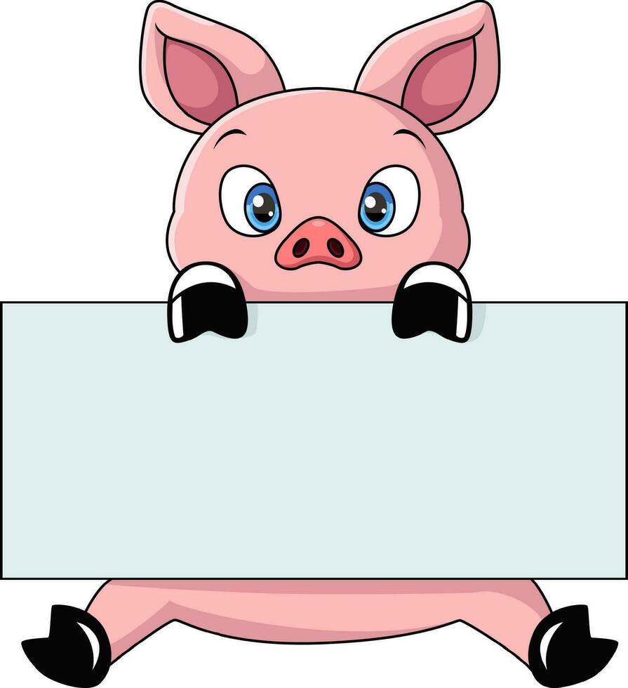 süß Schwein Karikatur halten leer Zeichen vektor