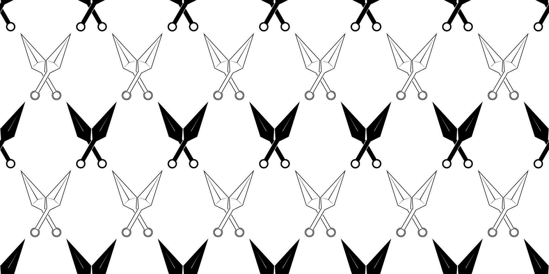 svart vit kunai sömlös mönster vektor