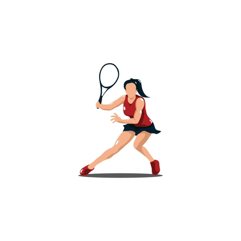 Vektor Abbildungen - - Sport Frau schwingen seine Tennis Schläger - - eben Karikatur Stil