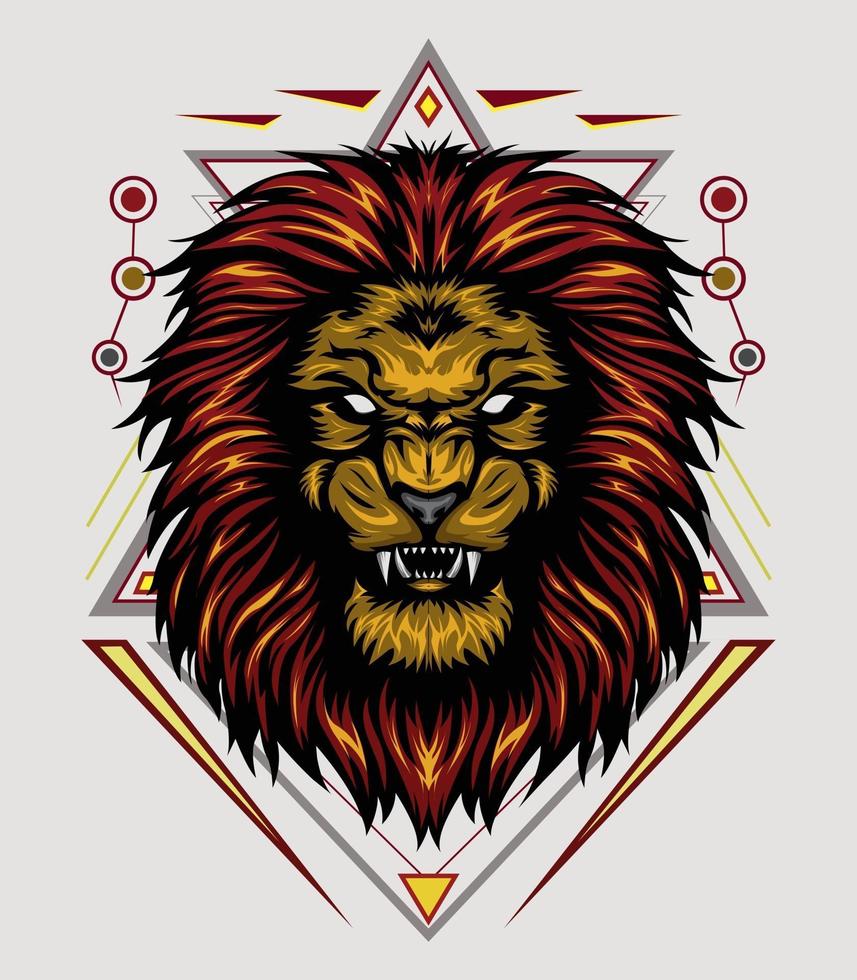 Vektor-Löwenkopf mit Ornament-Hintergrund. König der Löwen Illustration für Hemdendesign vektor