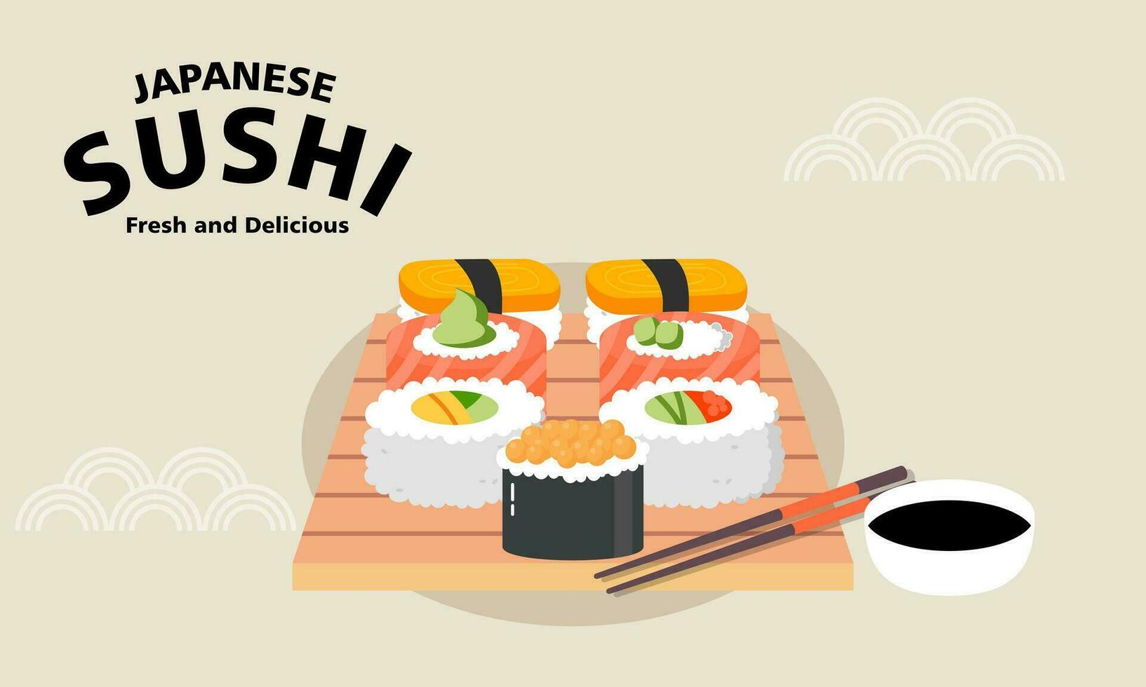 årgång sushi affisch design med vektor sushi karaktär