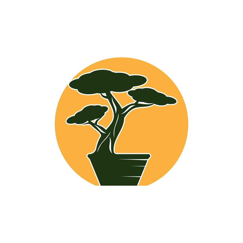 bonsai logotyp design. japansk mini små växt träd silhuett logotyp design vektor