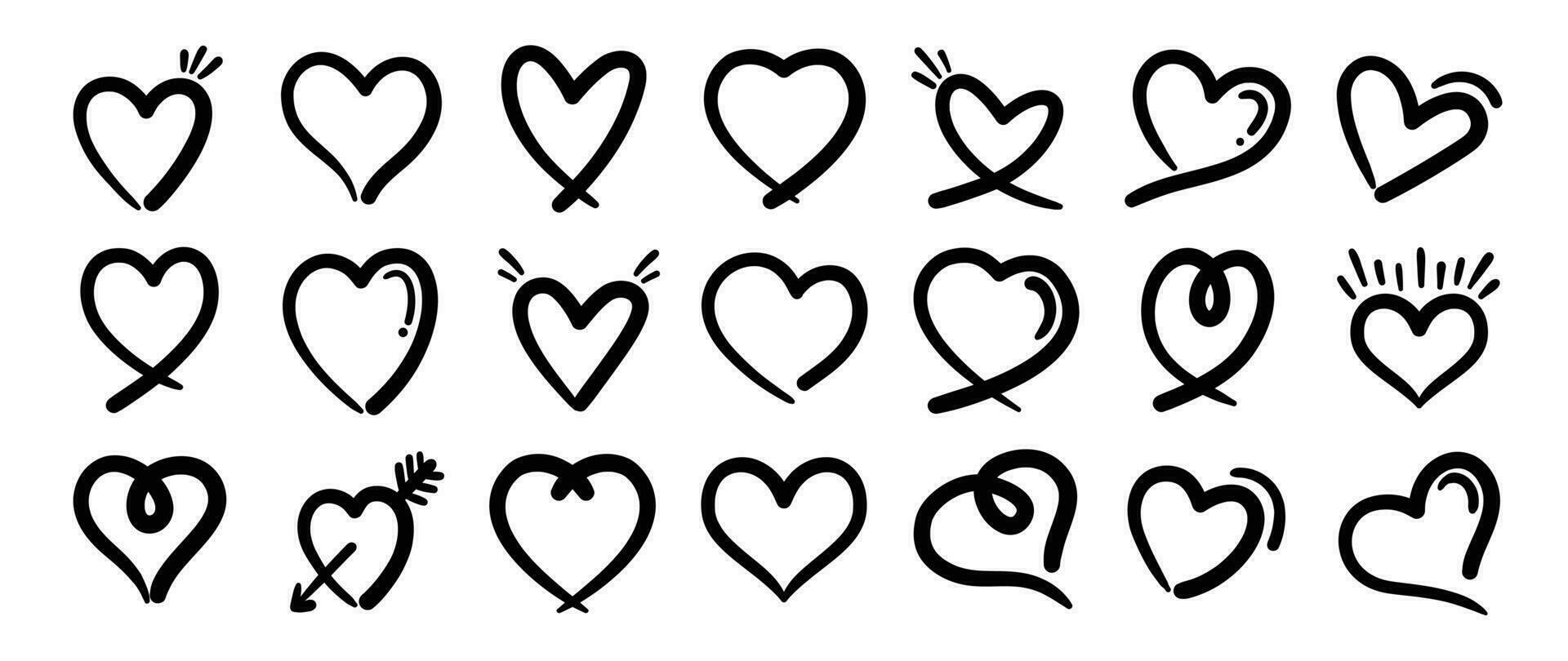 einstellen von Herz Gekritzel Element Vektor. Hand gezeichnet Gekritzel Stil Sammlung von anders Herz, Liebe Symbol. Illustration Design zum drucken, Karikatur, Karte, Dekoration, Aufkleber, Symbol, Valentinstag Tag. vektor