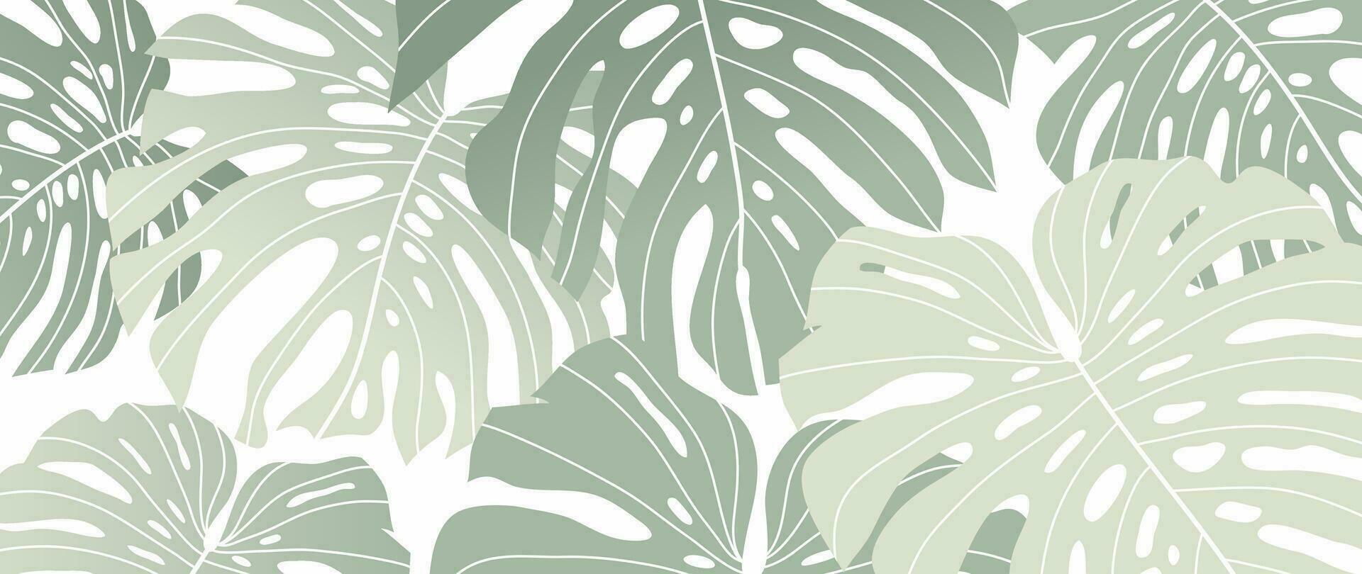 abstrakt Laub botanisch Hintergrund Vektor. Grün und Weiß Farbe Hintergrund von tropisch Pflanzen, Monstera, Blatt Geäst, Blätter. Laub Design zum Banner, Drucke, Dekor, Mauer Kunst, Dekoration. vektor