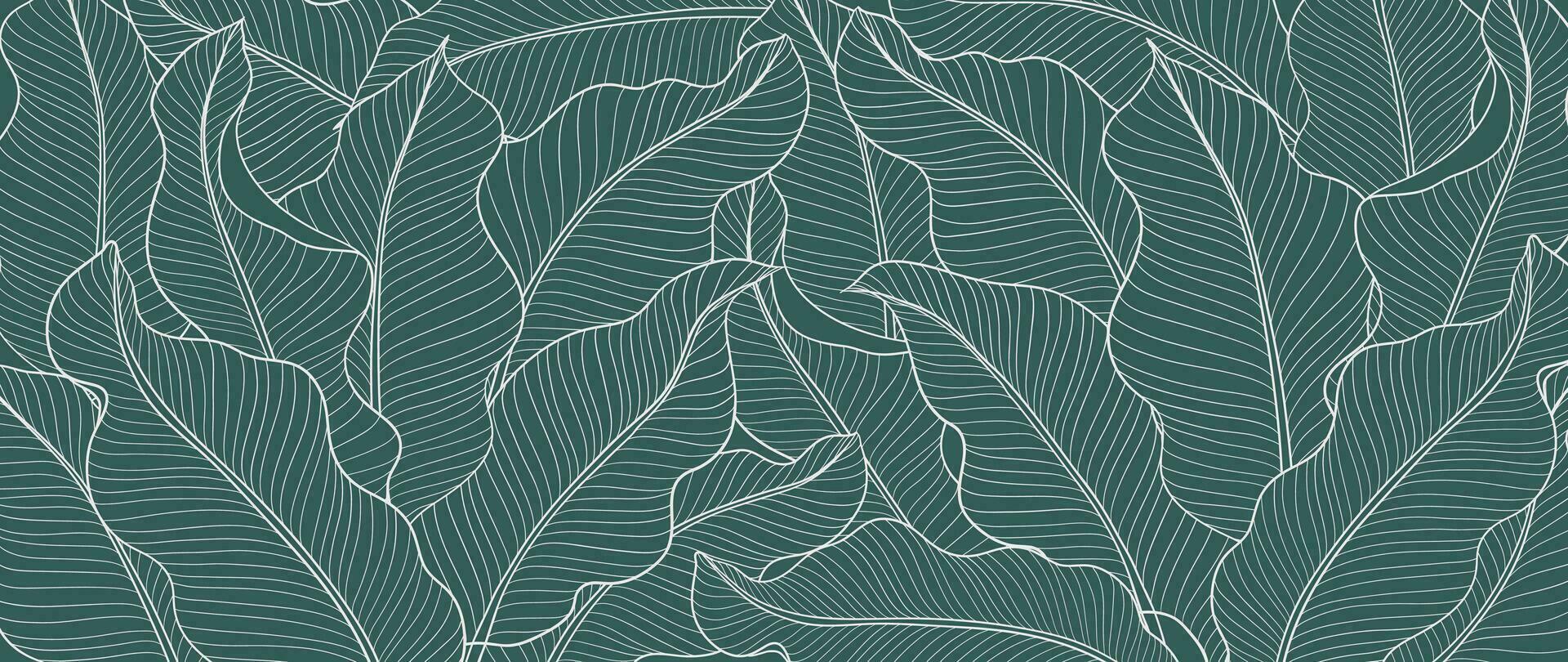 botanisk banan blad linje konst tapet bakgrund vektor. lyx naturlig hand dragen lövverk mönster design i minimalistisk linjär kontur enkel stil. design för tyg, omslag, baner, inbjudan. vektor