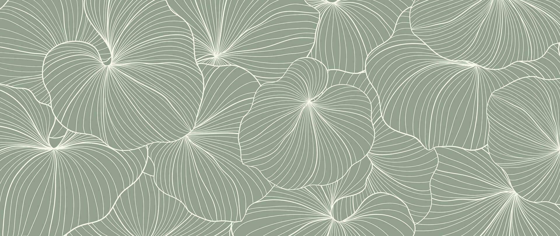 botanisk lotus blad linje konst tapet bakgrund vektor. lyx naturlig hand dragen lövverk mönster design i minimalistisk linjär kontur enkel stil. design för tyg, omslag, baner, inbjudan. vektor