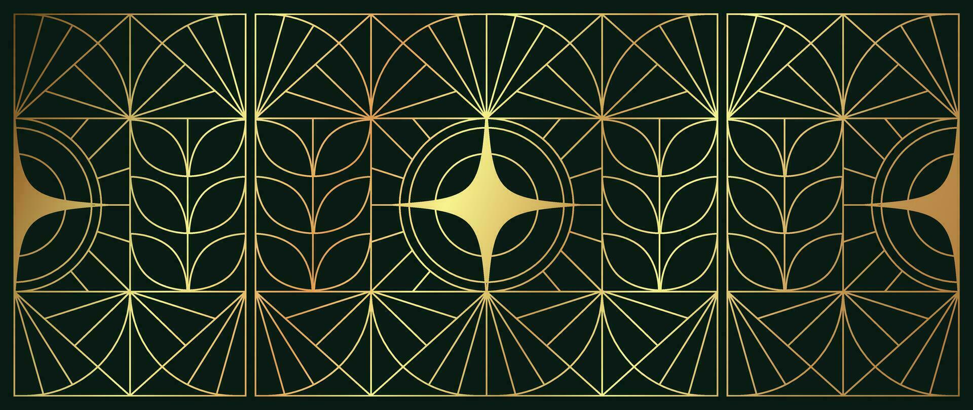 Luxus geometrisch Gold Linie Kunst und Kunst Deko Hintergrund Vektor. abstrakt geometrisch Rahmen und elegant Kunst Jugendstil mit empfindlich. Illustration Design zum Einladung, Banner, VIP, Innere, Dekoration. vektor