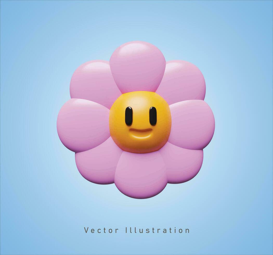 Rosa Blume mit Lachen Gesicht im 3d Vektor Illustration