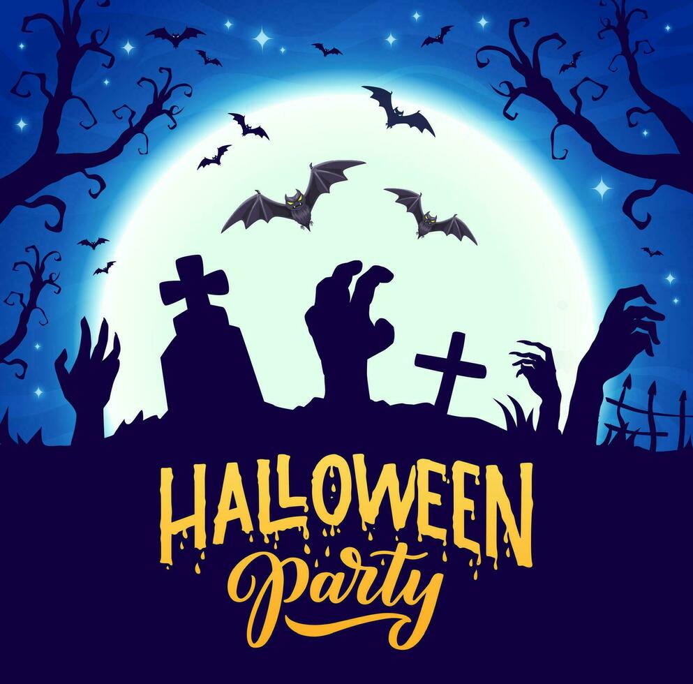 Halloween Friedhof Silhouette mit Zombie Hände vektor
