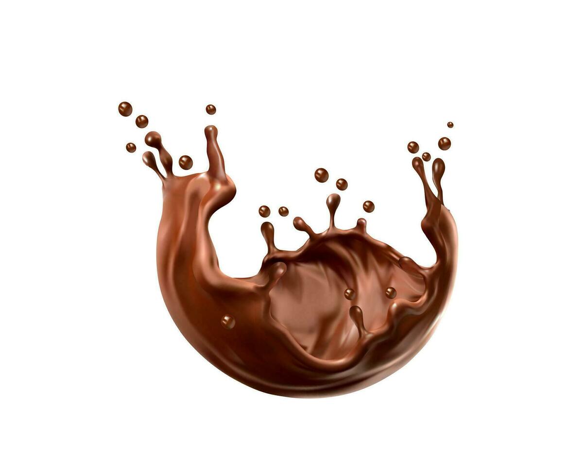 realistisk flytande choklad mjölk kakao dryck stänk vektor