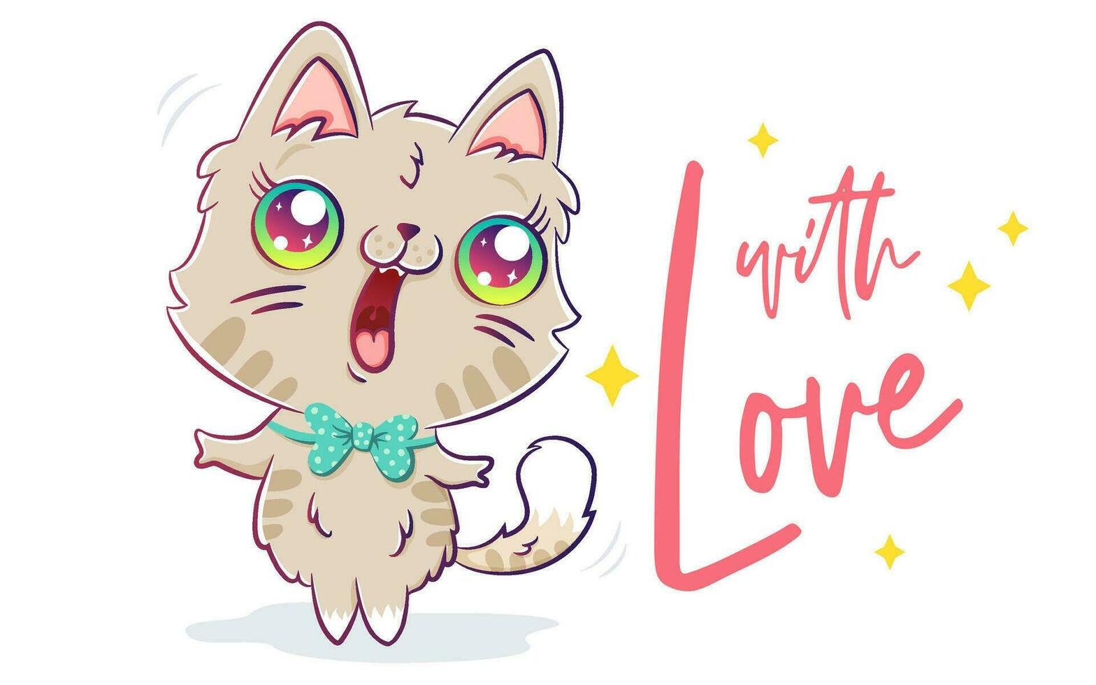 Vektor Illustration von ein süß Katze im kawaii Stil.