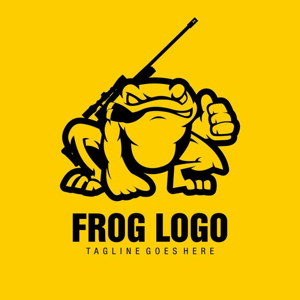 Frosch Logo Tragen ein Gewehr mögen Rauchen unheimlich Gesicht vektor